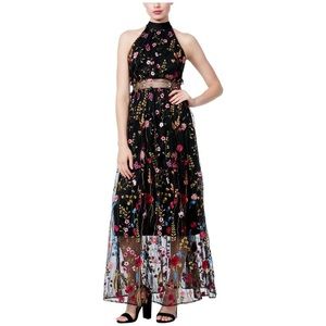 Betsey Johnson Floral Embroidered Sheer Maxi Dress Size 12